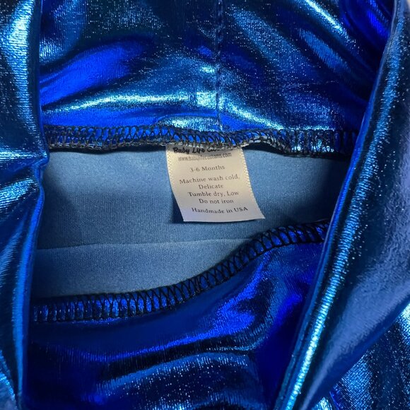 Metallic blue skirted Bummy and bow 3-6 royal blue girl set - Picture 5 of 5